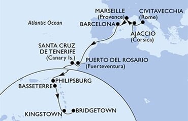 MSC Seaview - Itálie, Francie, Španělsko, Nizozemské Antily, Sv.Kryštof a Nevis, ... (z Civitavecchie)