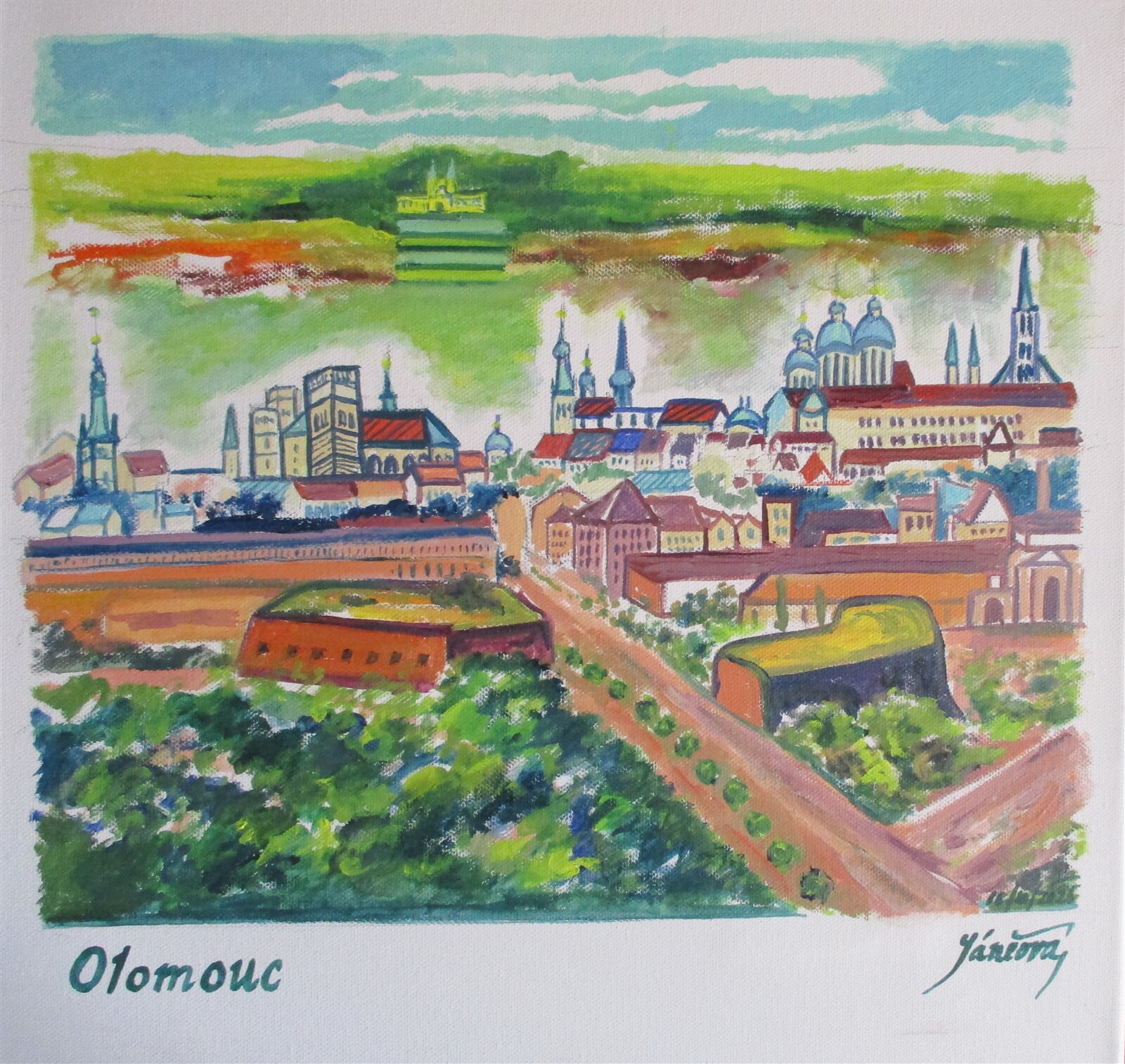 Jaroslava Jáněová: Pohled na Olomouc, 40 × 40 cm