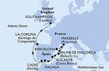 MSC Virtuosa - Velká Británie, Španělsko, Francie (ze Southamptonu)
