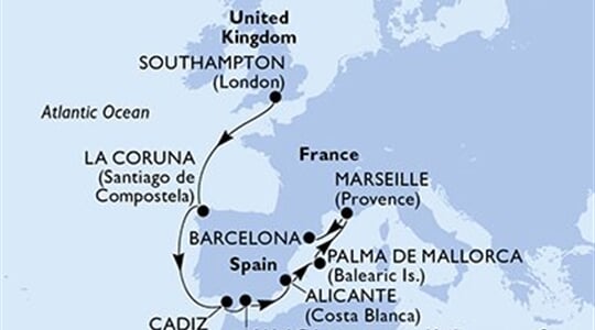 MSC Virtuosa - Velká Británie, Španělsko, Francie (ze Southamptonu)