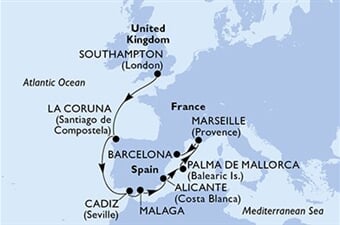 MSC Virtuosa - Velká Británie, Španělsko, Francie (ze Southamptonu)