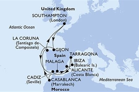 MSC MERAVIGLIA - Velká Británie, Španělsko, Maroko (ze Southamptonu)