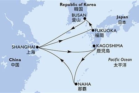 MSC BELLISSIMA - Kína, Japán, Dél-Korea (a Sanghaj-ból)