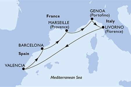 MSC SINFONIA - Spanyolország, Franciaország, Olaszország (a Valencia-ből)