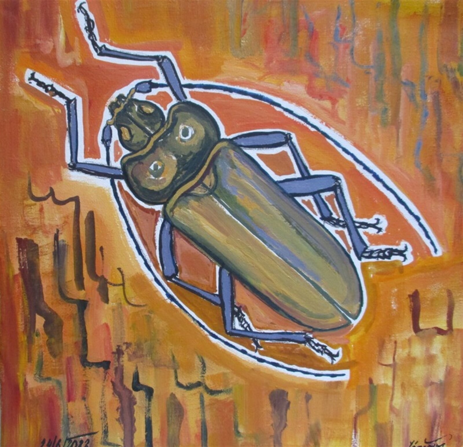 Jaroslava Jáněová: Tesařík zavalitý, škůdce, 30 × 30 cm