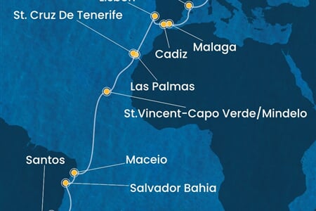 Costa Diadema - Itálie, Španělsko, Portugalsko, Kapverdy, Brazílie (ze Savony)