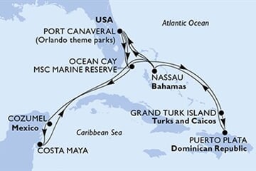 MSC WORLD ATLANTIC - USA, Bahamy, Turks a Caicos, Dominikán.rep., Mexiko (z Port Canaveralu)