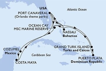 MSC WORLD ATLANTIC - USA, Bahamy, Mexiko, Turks a Caicos, Dominikán.rep. (z Port Canaveralu)