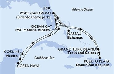 MSC WORLD ATLANTIC - USA, Bahamy, Mexiko, Turks a Caicos, Dominikán.rep. (z Port Canaveralu)