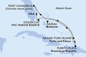MSC WORLD ATLANTIC - Amerikai Egyesült Államok, Bahamaszigetek, Turks- és Caicos-szigetek, Dominikai Köztársaság (a Port Canaveral-ből)