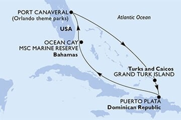 MSC WORLD ATLANTIC - Amerikai Egyesült Államok, Turks- és Caicos-szigetek, Dominikai Köztársaság, Bahamaszigetek (a Port Canaveral-ből)