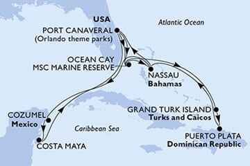 MSC WORLD ATLANTIC - Amerikai Egyesült Államok, Bahamaszigetek, Turks- és Caicos-szigetek, Dominikai Köztársaság, Mexikó (a Port Canaveral-ből)