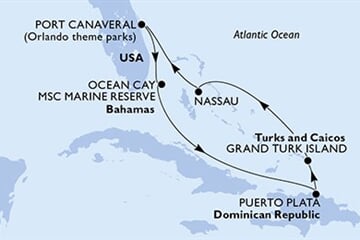 MSC WORLD ATLANTIC - USA, Bahamy, Dominikán.rep., Turks a Caicos (z Port Canaveralu)