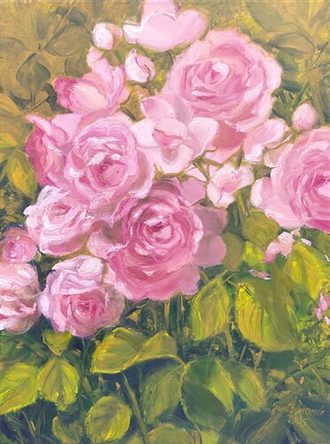zahradní růže, olej na plátně, 25 x35 cm