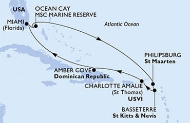 MSC Seashore - USA, Bahamy, Nizozemské Antily, Sv.Kryštof a Nevis, Panenské o. (americké), ... (z Miami)
