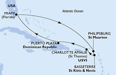 MSC Seashore - USA, Nizozemské Antily, Sv.Kryštof a Nevis, Panenské o. (americké), Dominikán.rep. (z Miami)