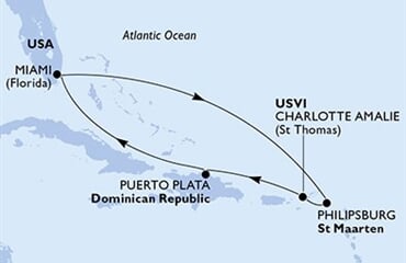 MSC Seashore - USA, Nizozemské Antily, Panenské o. (americké), Dominikán.rep. (z Miami)