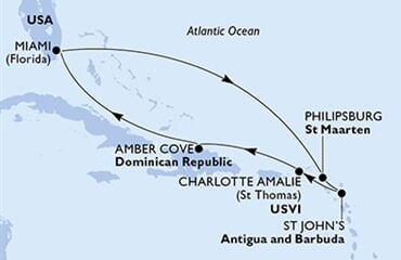 MSC Seashore - USA, Nizozemské Antily, Antigua a Barbuda, Panenské o. (americké), Dominikán.rep. (z Miami)