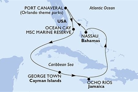 MSC GRANDIOSA - Amerikai Egyesült Államok, Bahamaszigetek, Kajmán-szigetek, Jamaica (a Port Canaveral-ből)