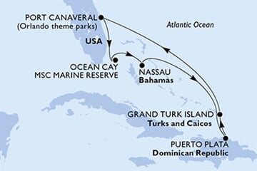 MSC GRANDIOSA - Amerikai Egyesült Államok, Bahamaszigetek, Dominikai Köztársaság, Turks- és Caicos-szigetek (a Port Canaveral-ből)