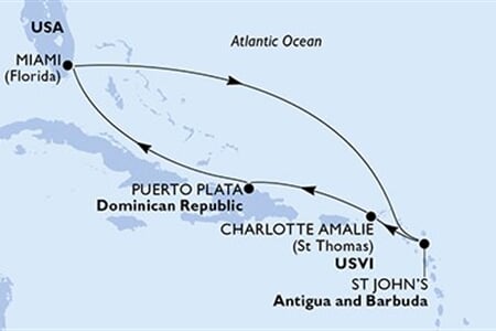 MSC SEASHORE - Amerikai Egyesült Államok, Antigua és Barbuda, Amerikai Egyesült Államok, Dominikai Köztársaság (a Miami-ből)