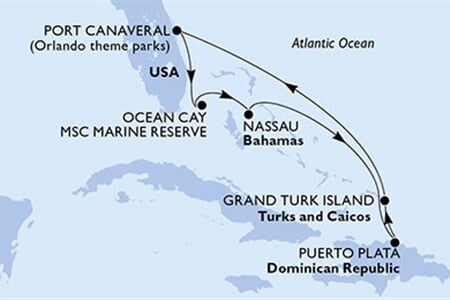 MSC GRANDIOSA - USA, Bahamy, Dominikán.rep., Turks a Caicos (z Port Canaveralu)