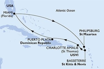 MSC SEASHORE - USA, Nizozemské Antily, Sv.Kryštof a Nevis, Panenské o. (americké), Dominikán.rep. (z Miami)