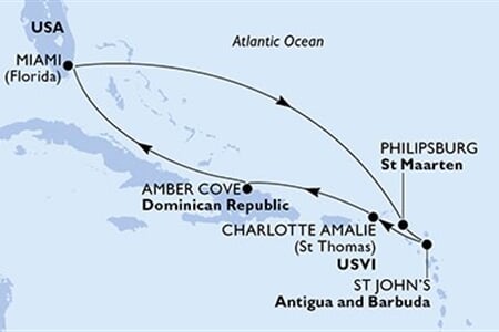 MSC SEASHORE - USA, Nizozemské Antily, Antigua a Barbuda, Panenské o. (americké), Dominikán.rep. (z Miami)