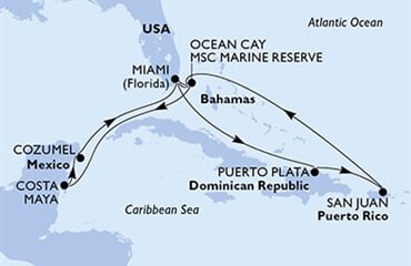 MSC World America - USA, Bahamy, Mexiko, Dominikán.rep., Portoriko (z Miami)