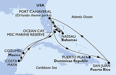 MSC Grandiosa - USA, Bahamy, Mexiko, Dominikán.rep., Portoriko (z Port Canaveralu)