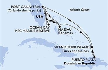 MSC Grandiosa - USA, Bahamy, Dominikán.rep., Turks a Caicos (z Port Canaveralu)