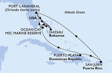 MSC Grandiosa - USA, Bahamy, Dominikán.rep., Portoriko (z Port Canaveralu)
