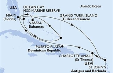 MSC Seashore - USA, Antigua a Barbuda, Panenské o. (americké), Dominikán.rep., Bahamy, ... (z Miami)