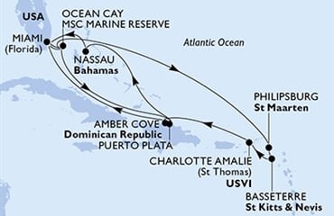 MSC Seashore - USA, Bahamy, Nizozemské Antily, Sv.Kryštof a Nevis, Panenské o. (americké), ... (z Miami)