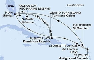 MSC Seashore - USA, Dominikán.rep., Panenské o. (americké), Antigua a Barbuda, Nizozemské Antily, ... (z Miami)