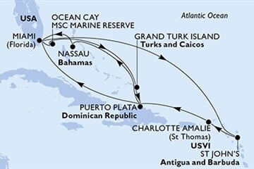 MSC Seashore - USA, Bahamy, Turks a Caicos, Dominikán.rep., Antigua a Barbuda, ... (z Miami)
