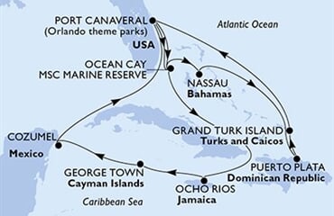 MSC Grandiosa - USA, Bahamy, Dominikán.rep., Turks a Caicos, Jamajka, ... (z Port Canaveralu)