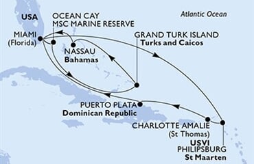 MSC Seashore - USA, Nizozemské Antily, Panenské o. (americké), Dominikán.rep., Bahamy, ... (z Miami)