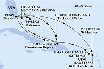 MSC Seashore - USA, Nizozemské Antily, Sv.Kryštof a Nevis, Panenské o. (americké), Dominikán.rep., ... (z Miami)