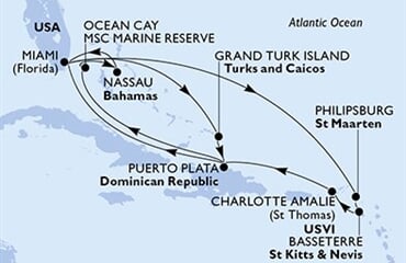 MSC Seashore - USA, Nizozemské Antily, Sv.Kryštof a Nevis, Panenské o. (americké), Dominikán.rep., ... (z Miami)