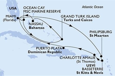 MSC SEASHORE - Amerikai Egyesült Államok, Holland Antillák, Saint Kitts és Nevis, Amerikai Egyesült Államok, Dominikai Köztársaság, ... (a Miami-ből)