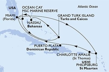 MSC SEASHORE - Amerikai Egyesült Államok, Holland Antillák, Amerikai Egyesült Államok, Dominikai Köztársaság, Bahamaszigetek, ... (a Miami-ből)