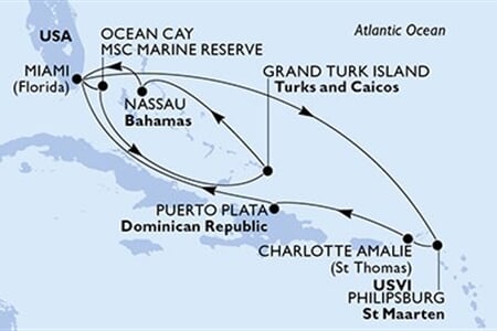 MSC SEASHORE - Amerikai Egyesült Államok, Holland Antillák, Amerikai Egyesült Államok, Dominikai Köztársaság, Bahamaszigetek, ... (a Miami-ből)