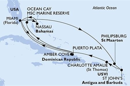 MSC SEASHORE - Amerikai Egyesült Államok, Dominikai Köztársaság, Bahamaszigetek, Holland Antillák, Antigua és Barbuda, ... (a Miami-ből)