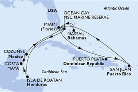 MSC WORLD AMERICA - USA, Bahamy, Honduras, Mexiko, Dominikán.rep., ... (z Miami)