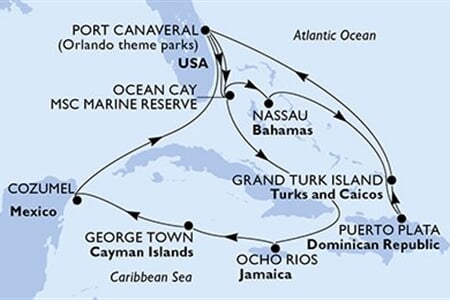 MSC GRANDIOSA - USA, Bahamy, Dominikán.rep., Turks a Caicos, Jamajka, ... (z Port Canaveralu)