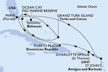 MSC SEASHORE - USA, Antigua a Barbuda, Panenské o. (americké), Dominikán.rep., Bahamy, ... (z Miami)
