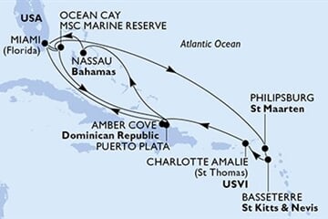 MSC SEASHORE - USA, Bahamy, Nizozemské Antily, Sv.Kryštof a Nevis, Panenské o. (americké), ... (z Miami)