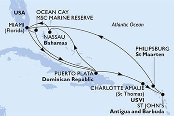 MSC SEASHORE - USA, Bahamy, Dominikán.rep., Panenské o. (americké), Antigua a Barbuda, ... (z Miami)