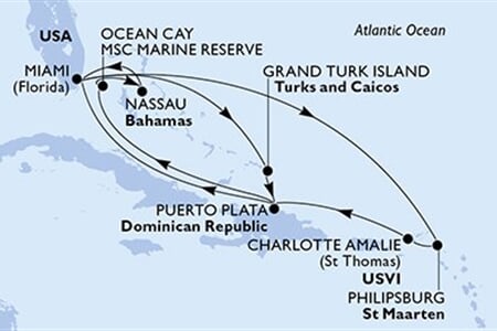 MSC SEASHORE - USA, Turks a Caicos, Dominikán.rep., Bahamy, Nizozemské Antily, ... (z Miami)